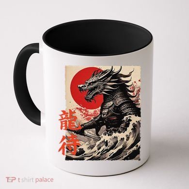 Japan Samurai Warrior Dragon Great Wave Ukiyo-e Art Kanji Coffee Mug