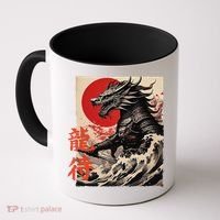 Japan Samurai Warrior Dragon Great Wave Ukiyo-e Art Kanji Coffee Mug thumb 0