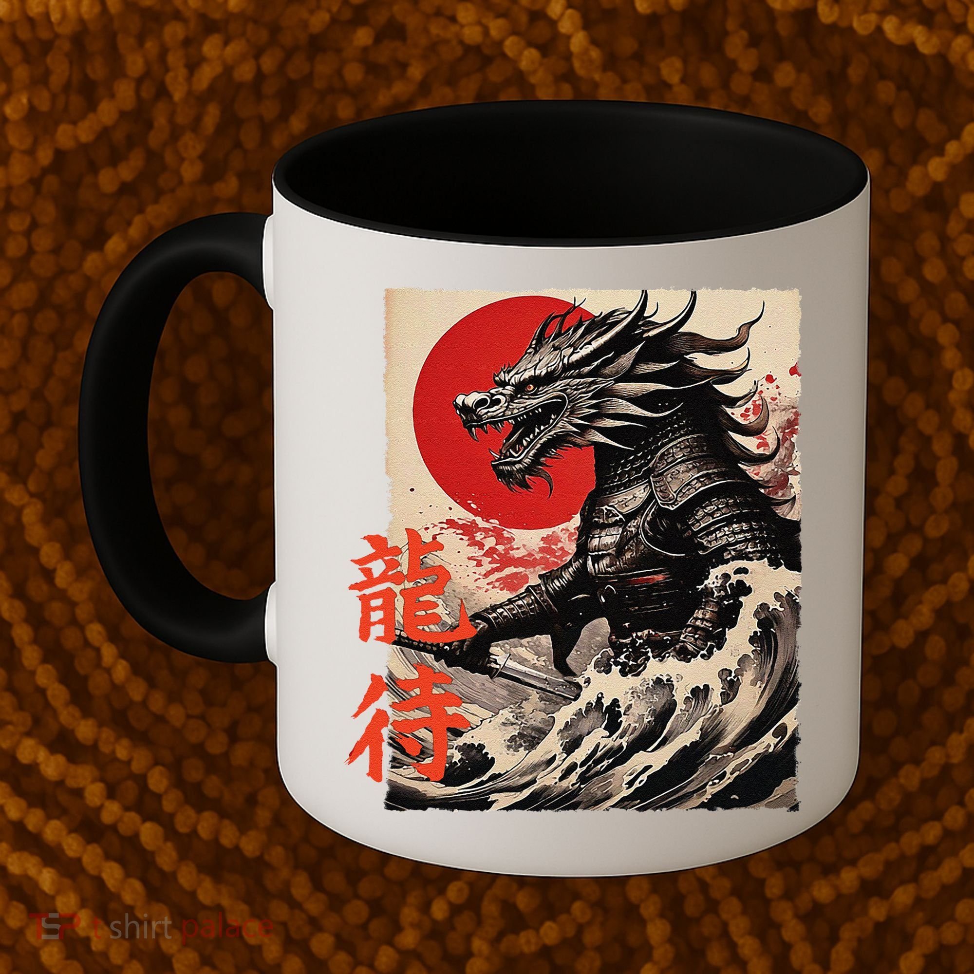 Japan Samurai Warrior Dragon Great Wave Ukiyo-e Art Kanji Coffee Mug