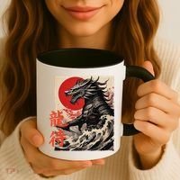 Japan Samurai Warrior Dragon Great Wave Ukiyo-e Art Kanji Coffee Mug thumb 3
