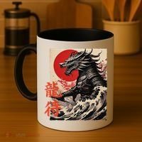 Japan Samurai Warrior Dragon Great Wave Ukiyo-e Art Kanji Coffee Mug thumb 4