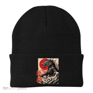 Japan Samurai Warrior Dragon Great Wave Ukiyo-e Art Kanji Beanie