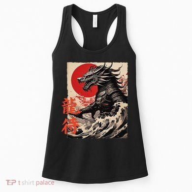 Japan Samurai Warrior Dragon Great Wave Ukiyo-e Art Kanji Women's Tank Top