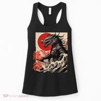 Japan Samurai Warrior Dragon Great Wave Ukiyo-e Art Kanji Women's Tank Top thumb 0