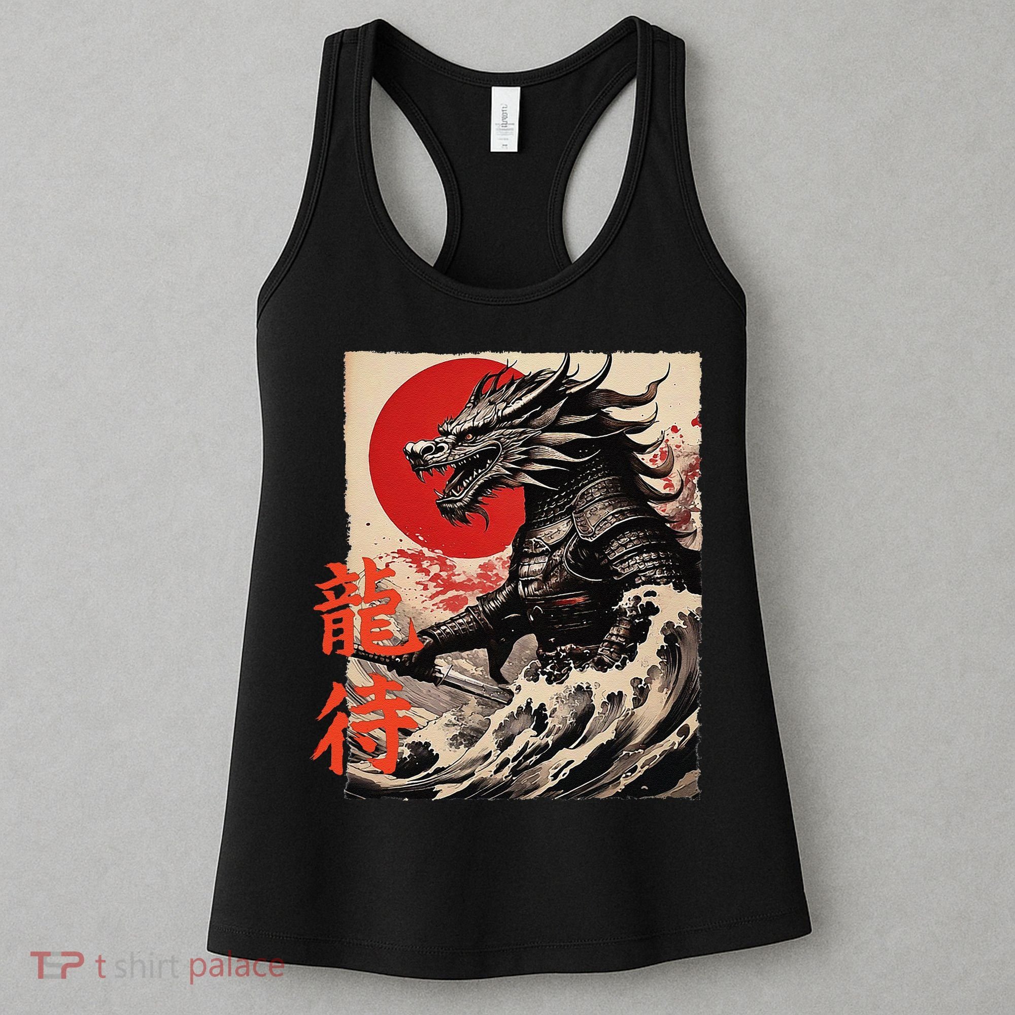 Japan Samurai Warrior Dragon Great Wave Ukiyo-e Art Kanji Women's Tank Top
