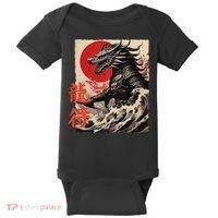 Japan Samurai Warrior Dragon Great Wave Ukiyo-e Art Kanji Baby Bodysuit thumb 0