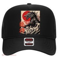 Japan Samurai Warrior Dragon Great Wave Ukiyo-e Art Kanji Hat thumb 0