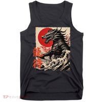 Japan Samurai Warrior Dragon Great Wave Ukiyo-e Art Kanji Tank Top thumb 0