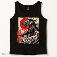 Japan Samurai Warrior Dragon Great Wave Ukiyo-e Art Kanji Tank Top thumb 2