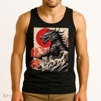 Japan Samurai Warrior Dragon Great Wave Ukiyo-e Art Kanji Tank Top thumb 3