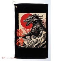 Japan Samurai Warrior Dragon Great Wave Ukiyo-e Art Kanji Golf Towel thumb 0