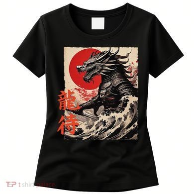 Japan Samurai Warrior Dragon Great Wave Ukiyo-e Art Kanji Women's T-Shirt