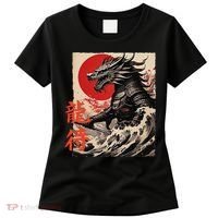Japan Samurai Warrior Dragon Great Wave Ukiyo-e Art Kanji Women's T-Shirt thumb 0