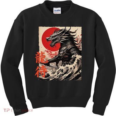 Japan Samurai Warrior Dragon Great Wave Ukiyo-e Art Kanji Kids Sweatshirt