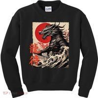 Japan Samurai Warrior Dragon Great Wave Ukiyo-e Art Kanji Kids Sweatshirt thumb 0