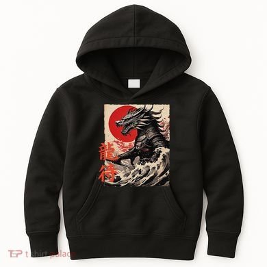 Japan Samurai Warrior Dragon Great Wave Ukiyo-e Art Kanji Kids Hoodie