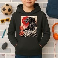 Japan Samurai Warrior Dragon Great Wave Ukiyo-e Art Kanji Kids Hoodie thumb 2