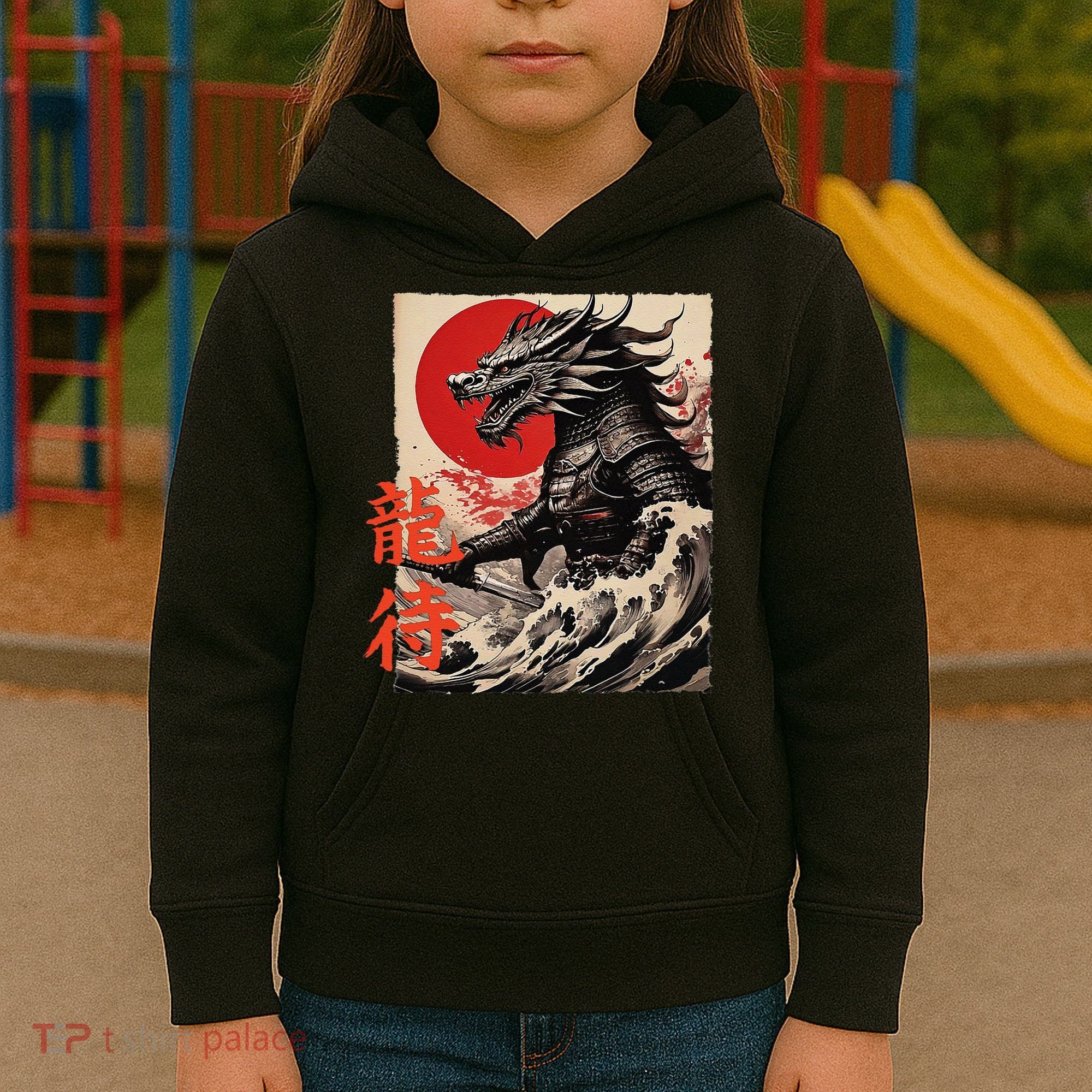 Japan Samurai Warrior Dragon Great Wave Ukiyo-e Art Kanji Kids Hoodie