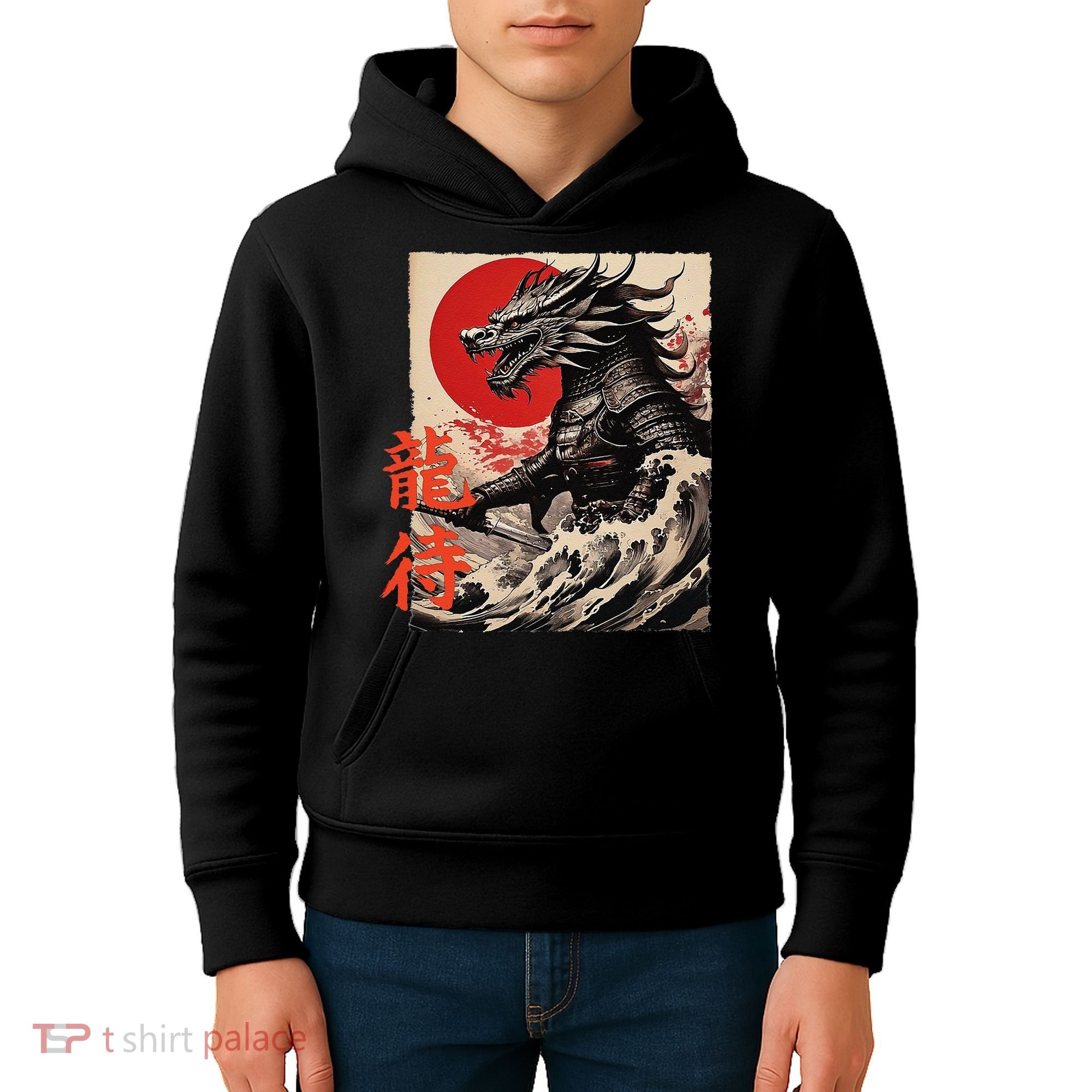 Japan Samurai Warrior Dragon Great Wave Ukiyo-e Art Kanji Kids Hoodie