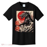 Japan Samurai Warrior Dragon Great Wave Ukiyo-e Art Kanji Kids T-Shirt thumb 0