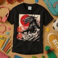 Japan Samurai Warrior Dragon Great Wave Ukiyo-e Art Kanji Kids T-Shirt thumb 3