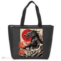 Japan Samurai Warrior Dragon Great Wave Ukiyo-e Art Kanji Tote Bag thumb 0