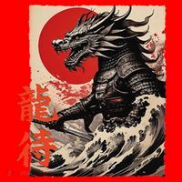Japan Samurai Warrior Dragon Great Wave Ukiyo-e Art Kanji Santa Hat thumb 1