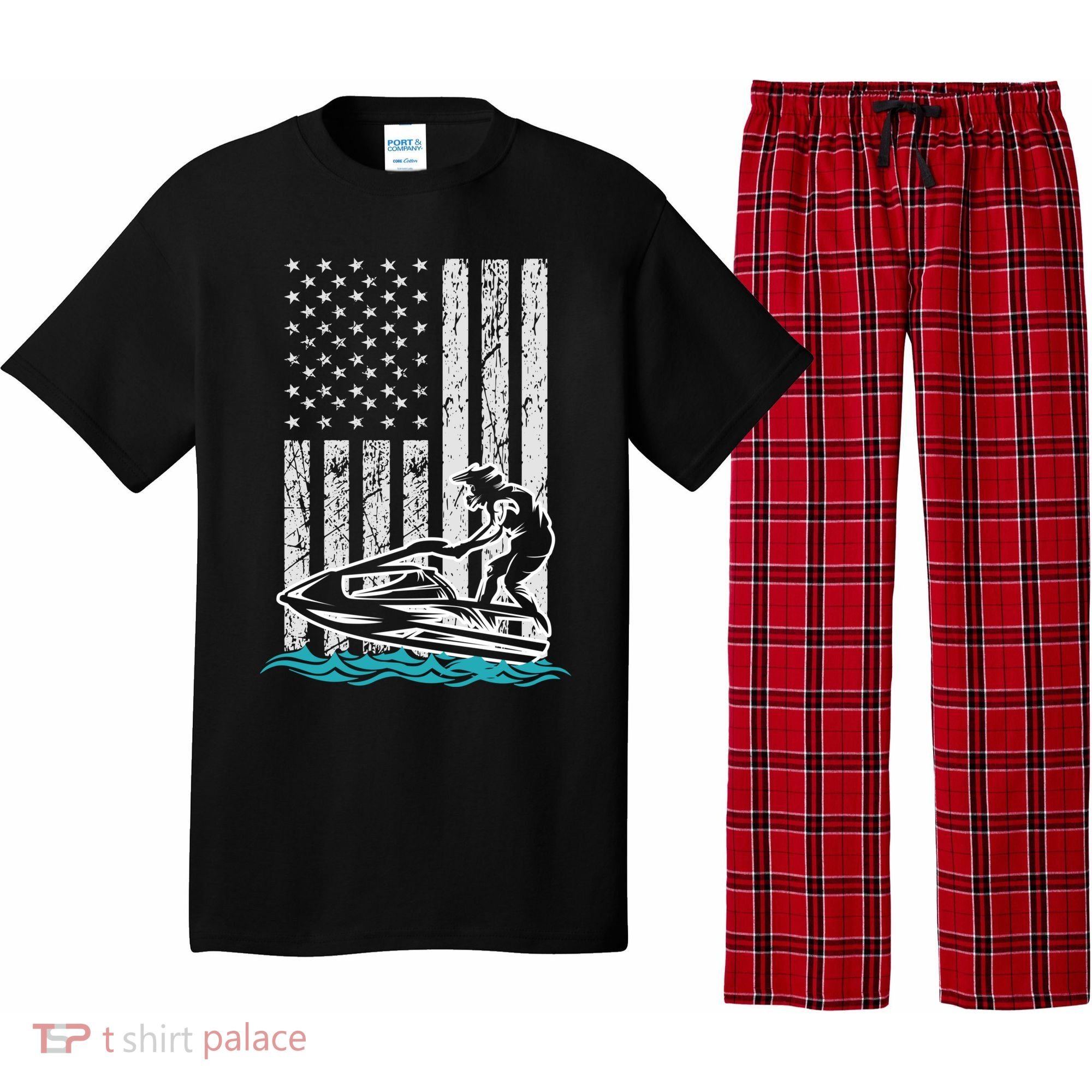 Jet Skiing Water Ski Athletic Usa American Flag Gift Pajama Set
