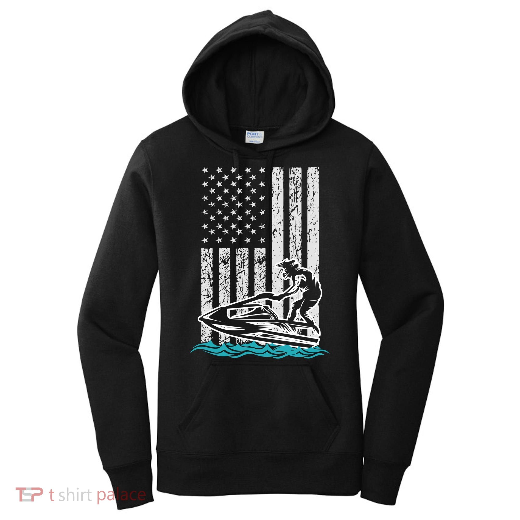 Jet Skiing Water Ski Athletic Usa American Flag Gift Women's Hoodie