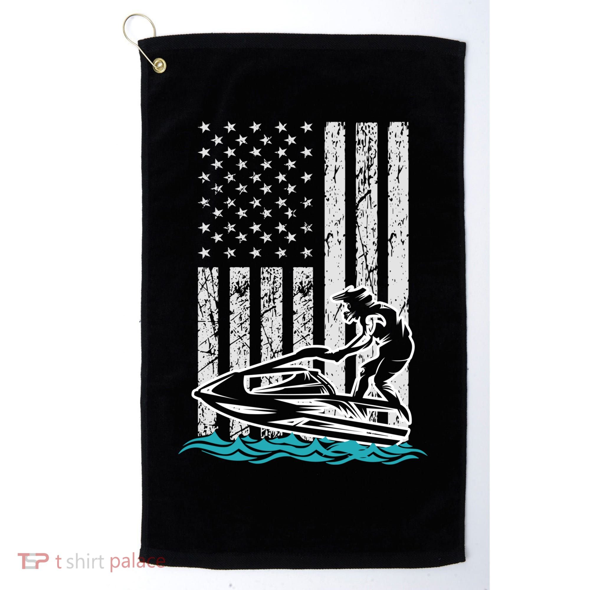 Jet Skiing Water Ski Athletic Usa American Flag Gift Golf Towel