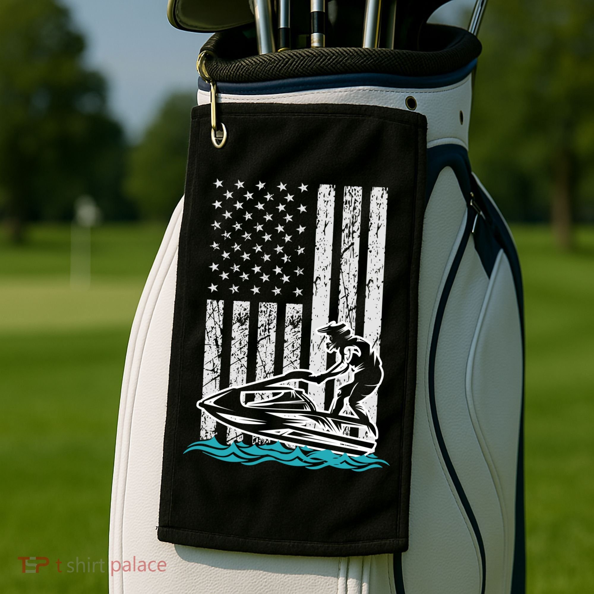 Jet Skiing Water Ski Athletic Usa American Flag Gift Golf Towel
