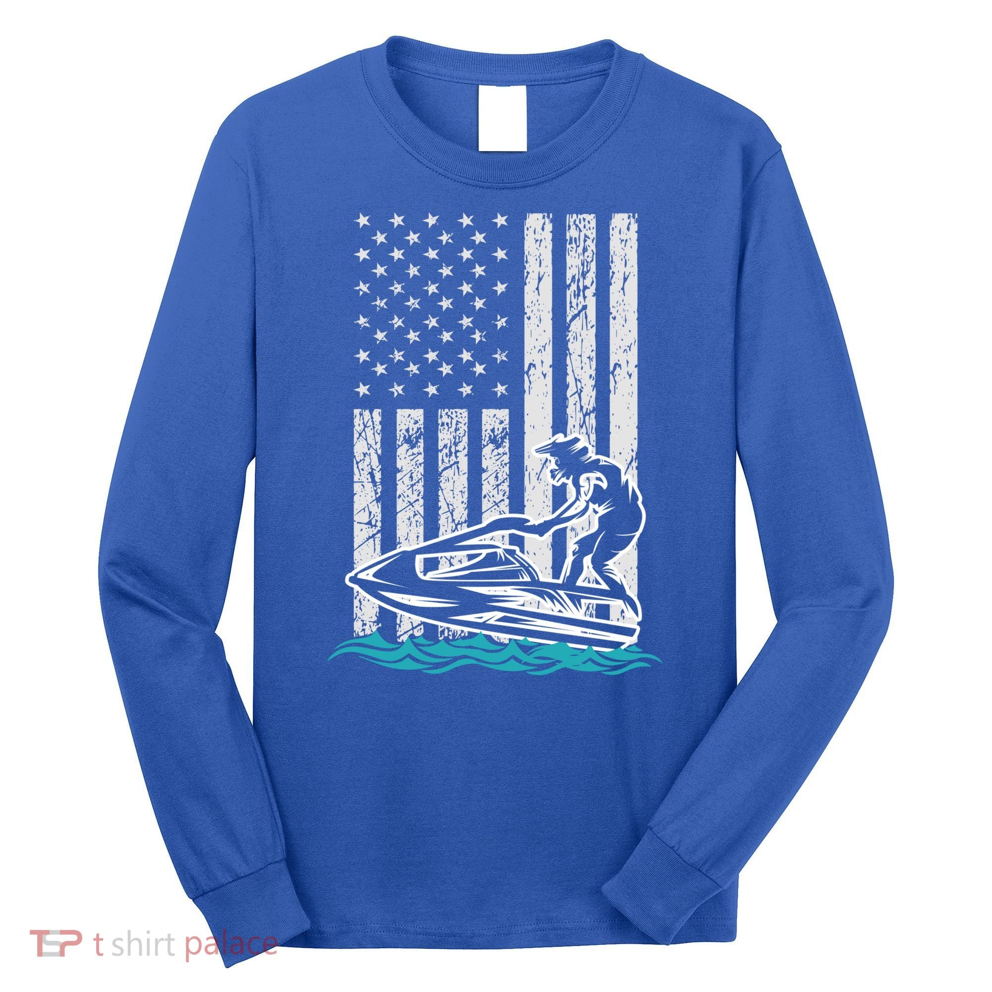 Jet Skiing Water Ski Athletic Usa American Flag Gift Long Sleeve Shirt