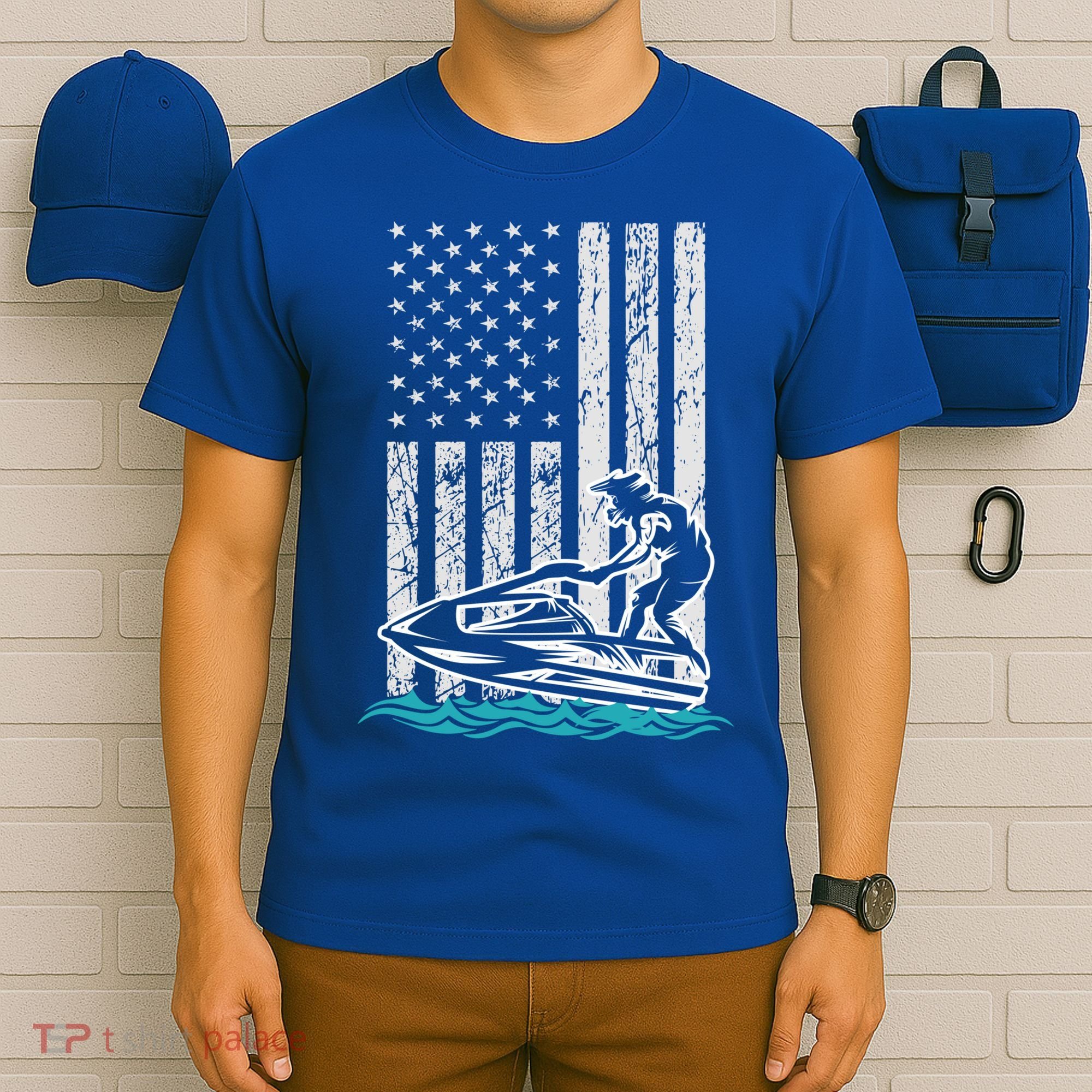 Jet Skiing Water Ski Athletic Usa American Flag Gift T-Shirt