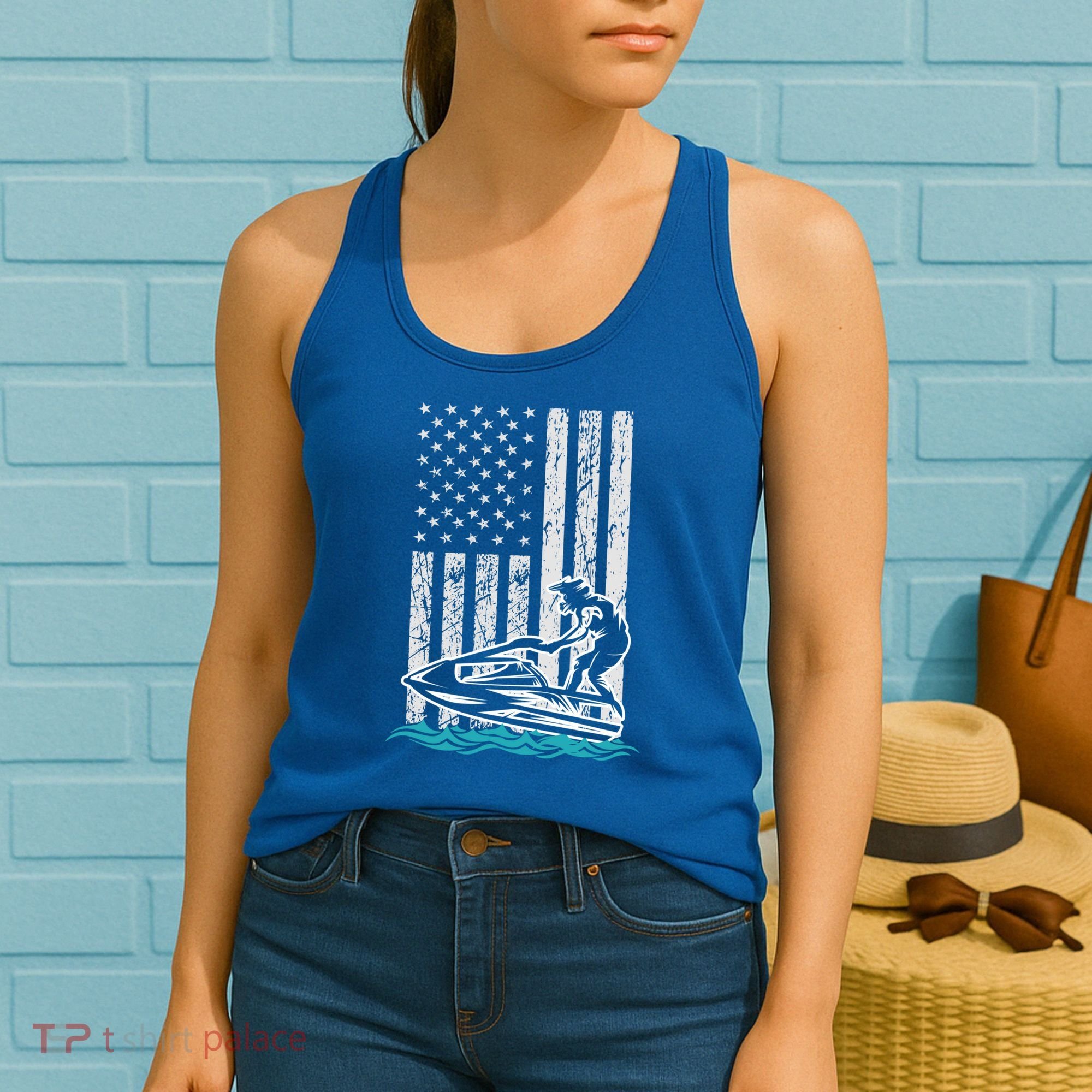 Jet Skiing Water Ski Athletic Usa American Flag Gift Women's Tank Top