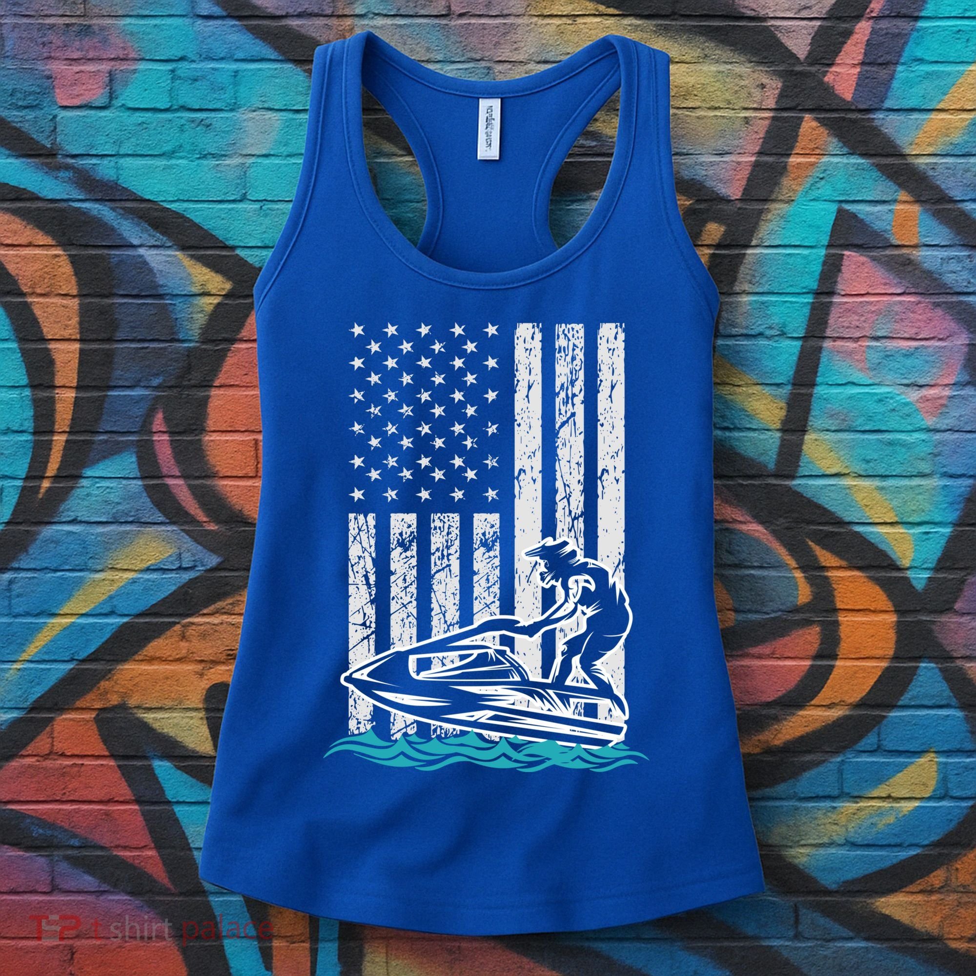 Jet Skiing Water Ski Athletic Usa American Flag Gift Women's Tank Top