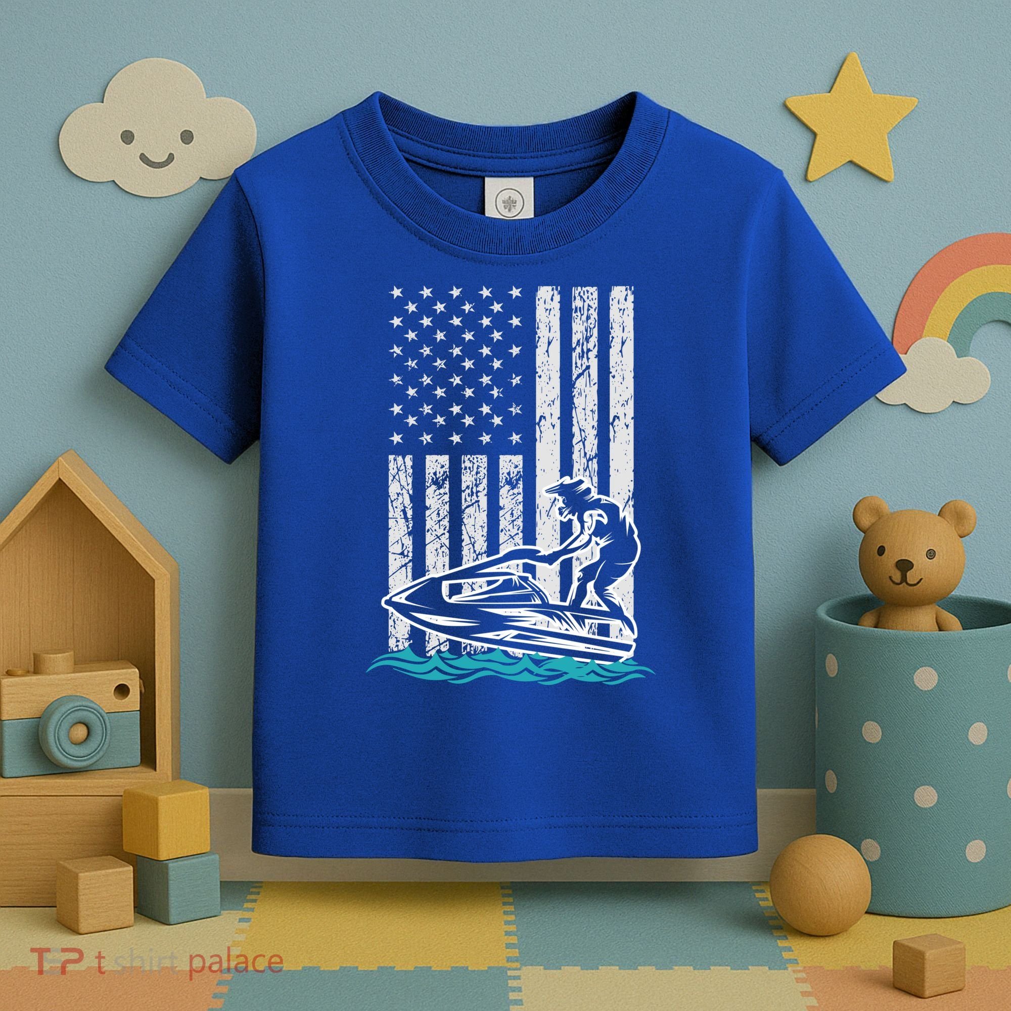 Jet Skiing Water Ski Athletic Usa American Flag Gift Toddler T-Shirt