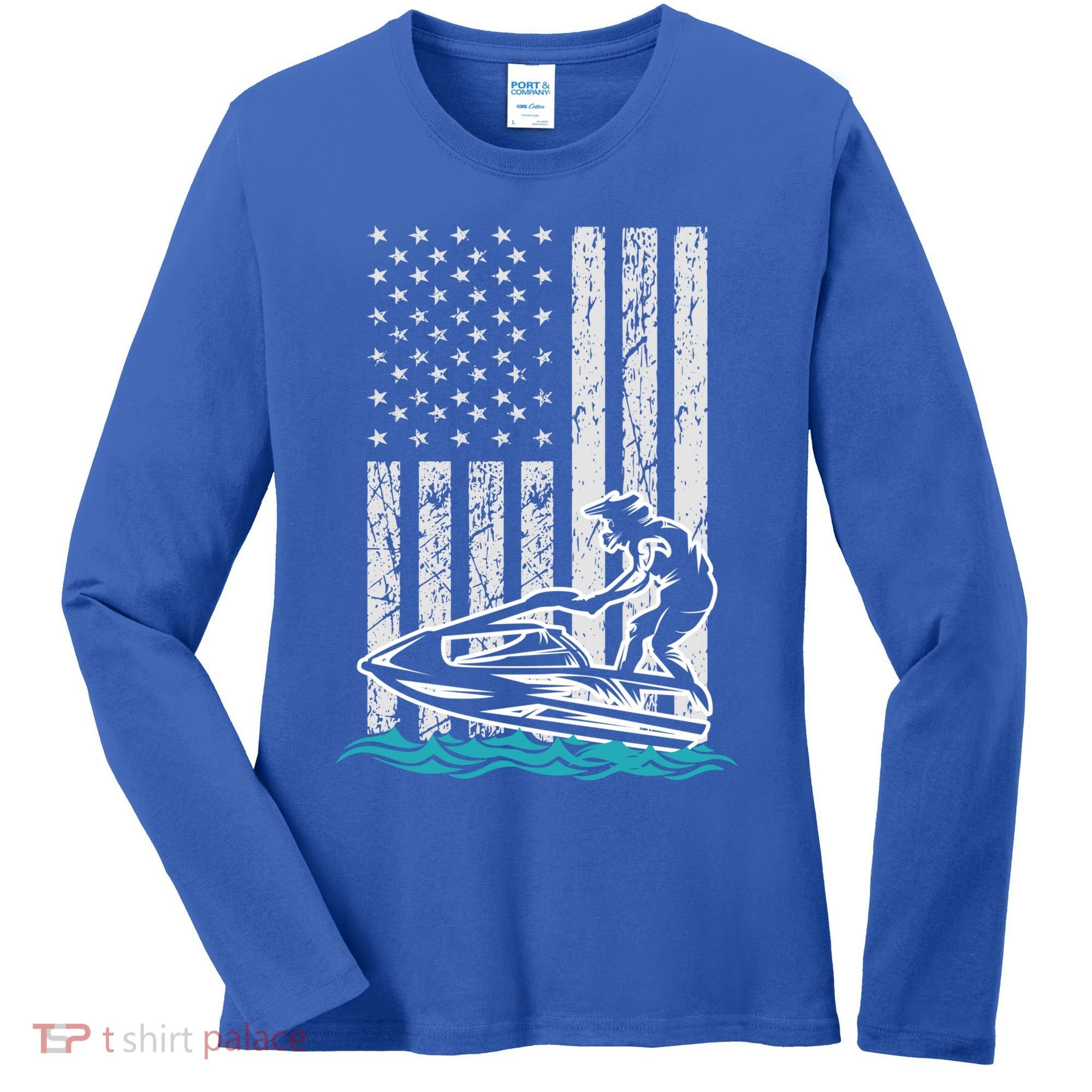 Jet Skiing Water Ski Athletic Usa American Flag Gift Women's Long Sleeve Shirt