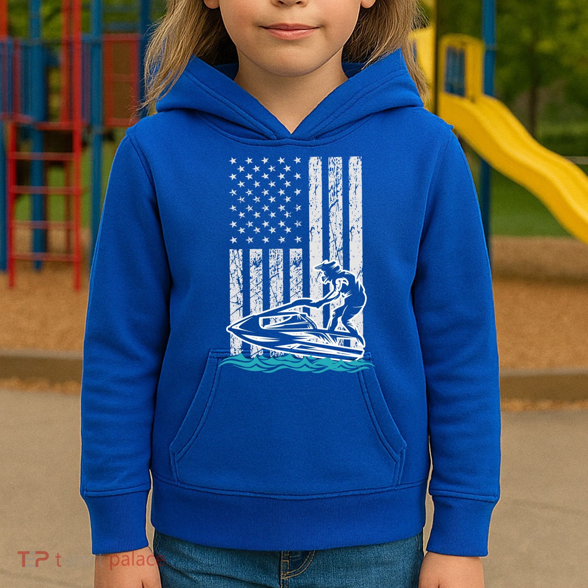 Jet Skiing Water Ski Athletic Usa American Flag Gift Kids Hoodie