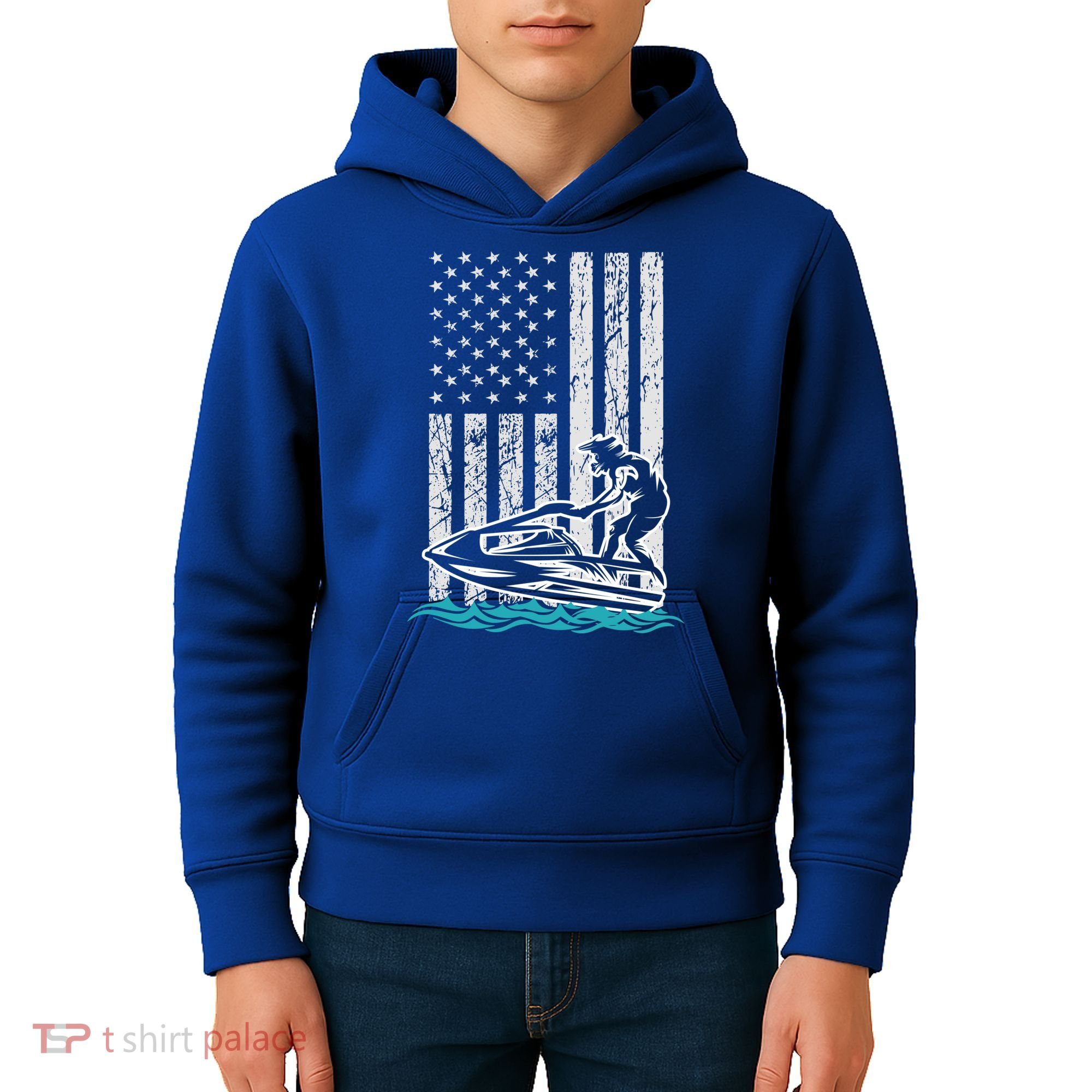 Jet Skiing Water Ski Athletic Usa American Flag Gift Kids Hoodie