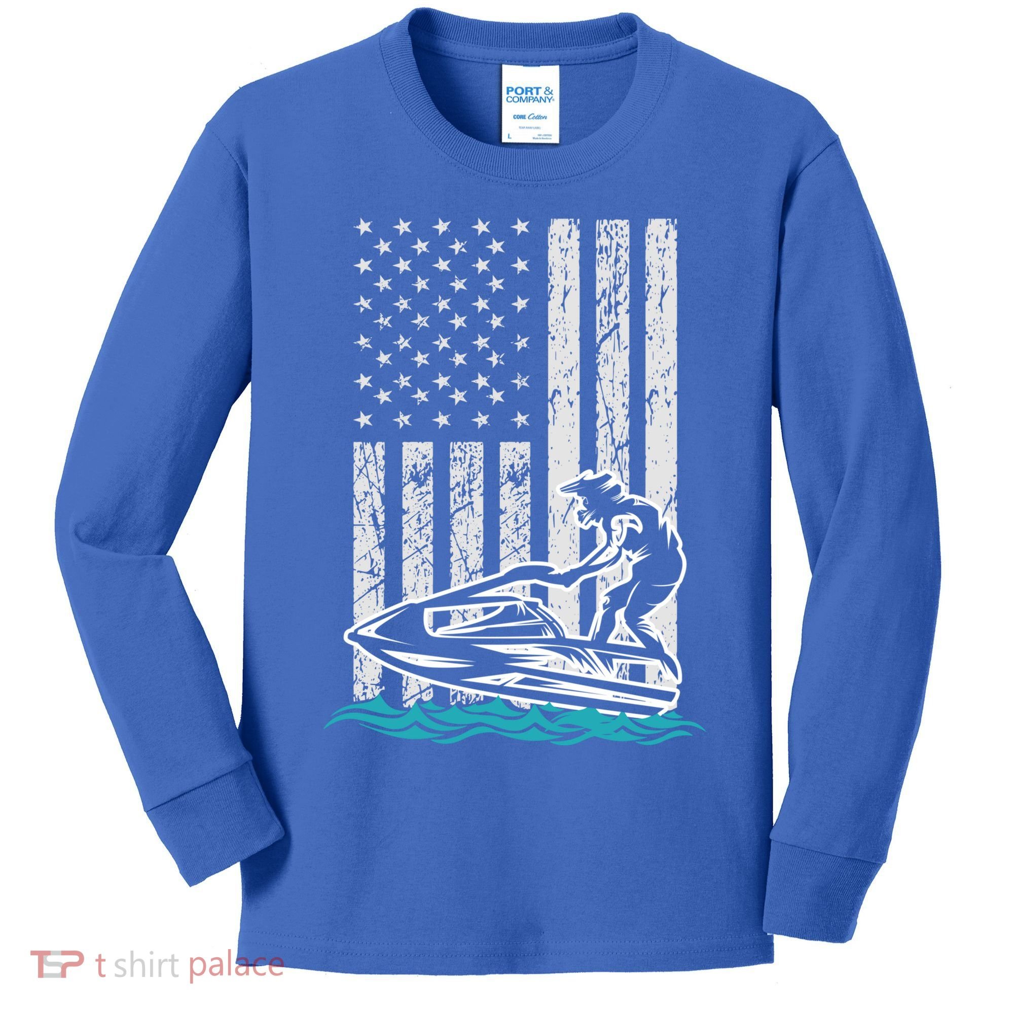 Jet Skiing Water Ski Athletic Usa American Flag Gift Kids Long Sleeve Shirt