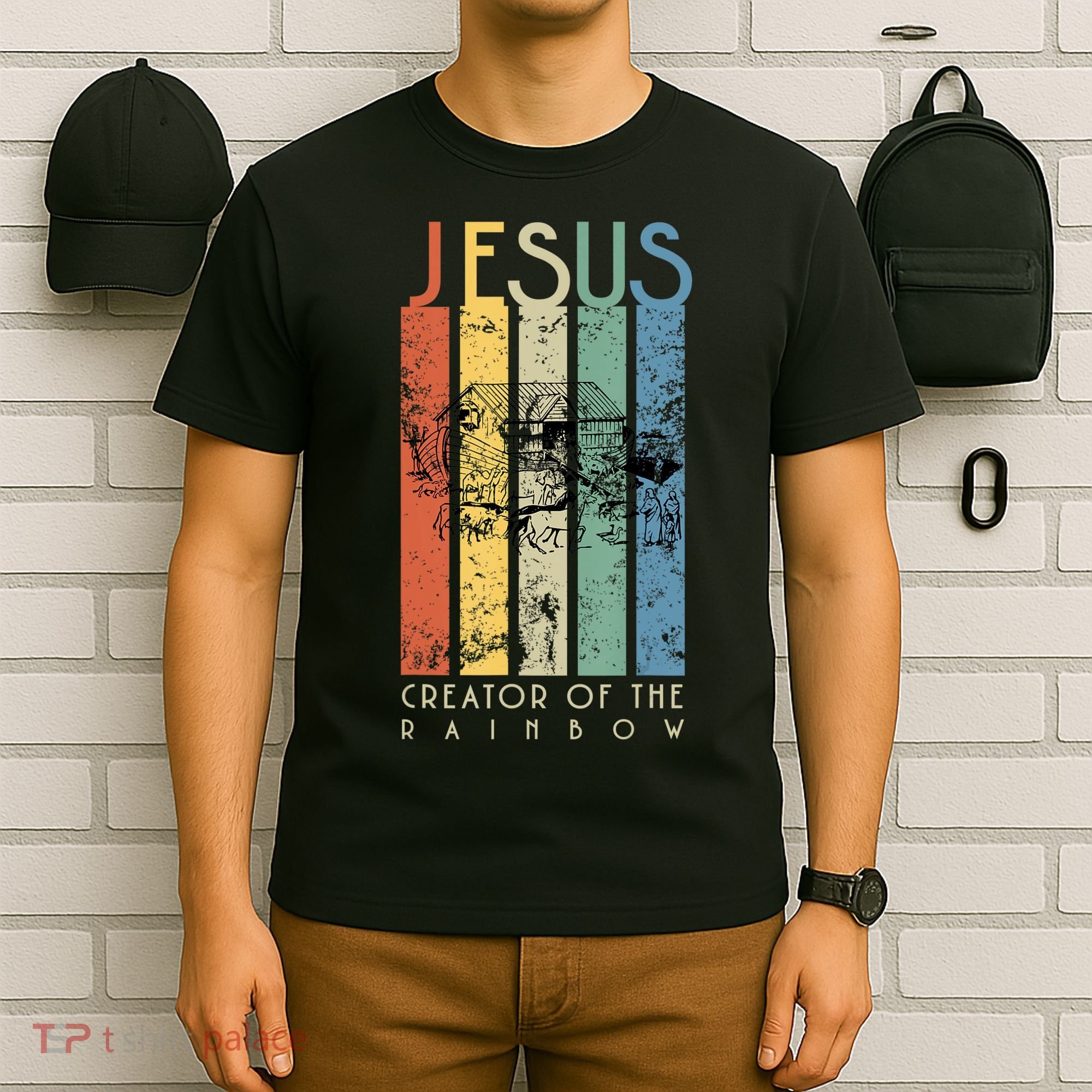 Jesus The Creator Of The Rainbow (Noah And The Ark) T-Shirt