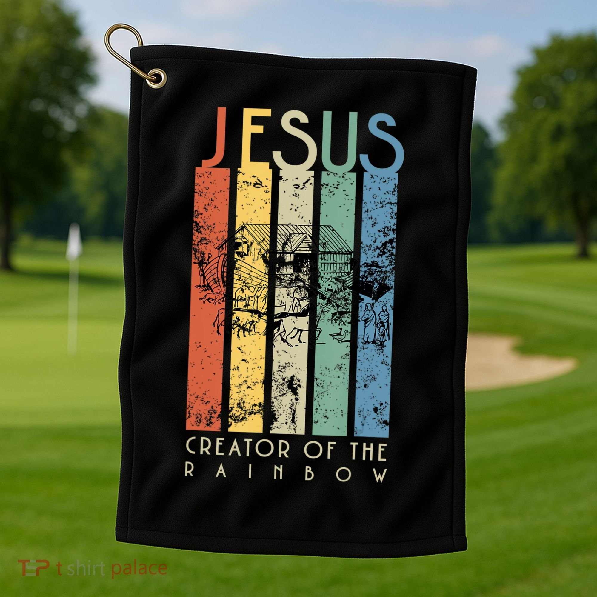 Jesus The Creator Of The Rainbow (Noah And The Ark) Golf Towel