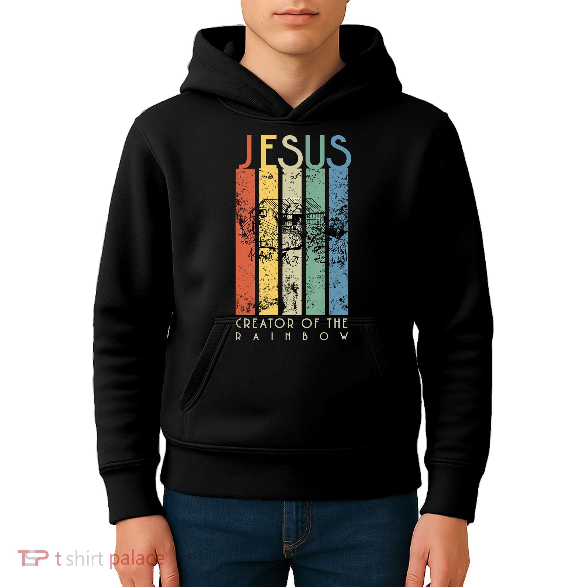 Jesus The Creator Of The Rainbow (Noah And The Ark) Kids Hoodie