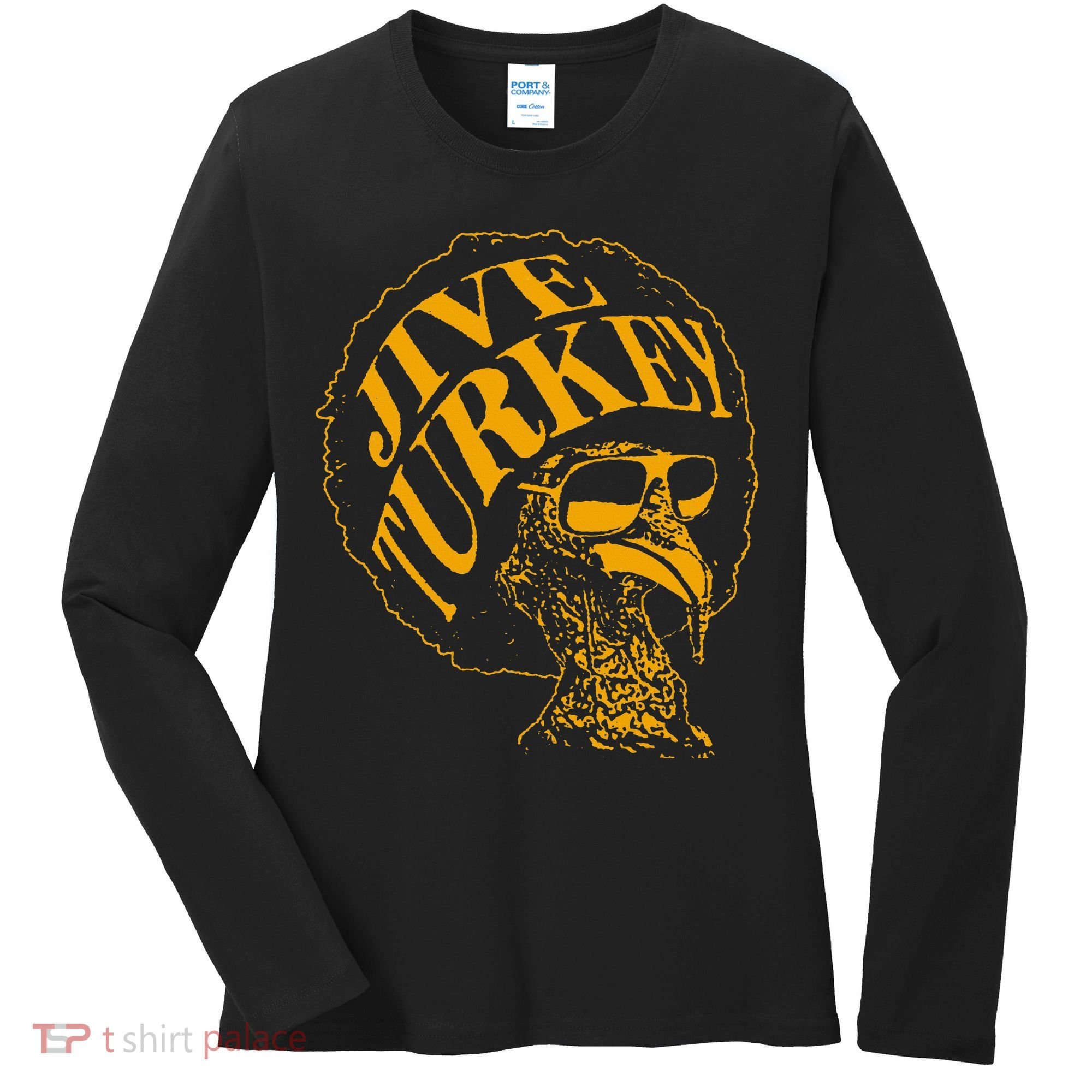 Jive Thanksgiving Cool Turkey Head Retro Silhouette Women's Long Sleeve Shirt