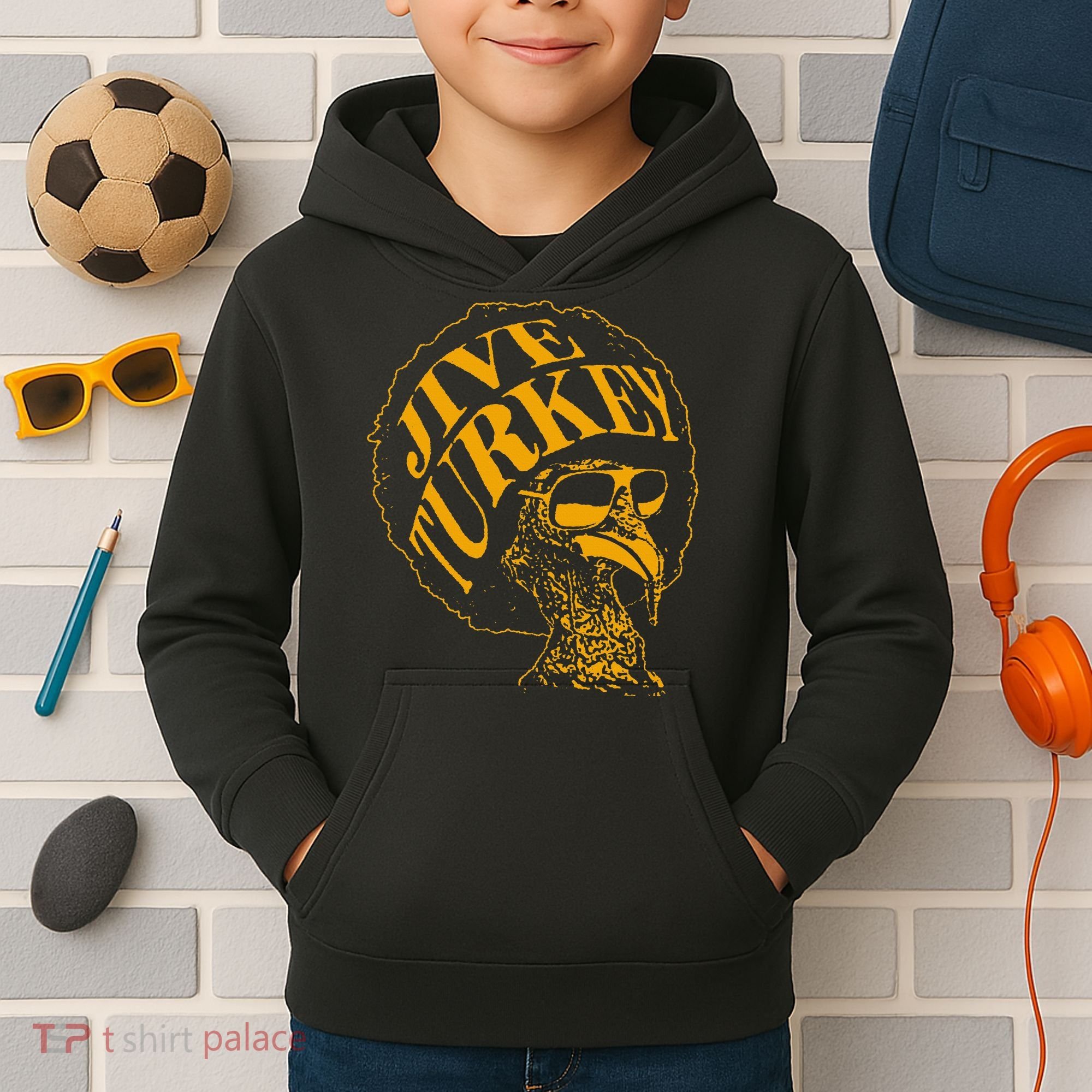 Jive Thanksgiving Cool Turkey Head Retro Silhouette Kids Hoodie