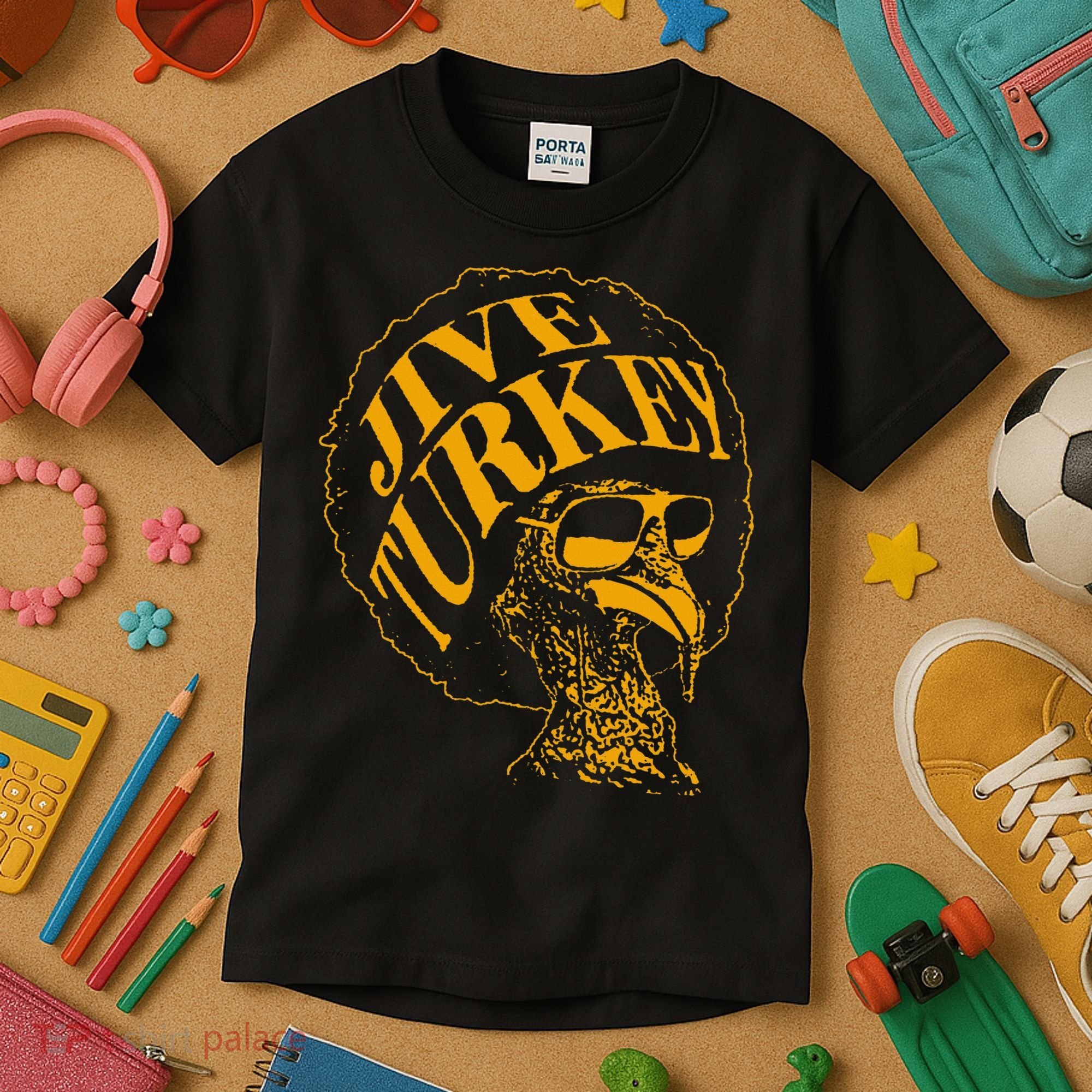 Jive Thanksgiving Cool Turkey Head Retro Silhouette Kids T-Shirt