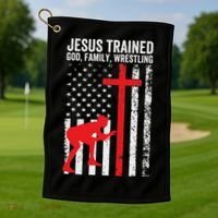 Jesus Trained Christian Wrestler Wrestling Golf Towel thumb 1