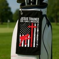 Jesus Trained Christian Wrestler Wrestling Golf Towel thumb 2