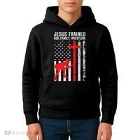 Jesus Trained Christian Wrestler Wrestling Kids Hoodie thumb 4