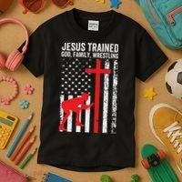 Jesus Trained Christian Wrestler Wrestling Kids T-Shirt thumb 3